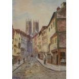 Walter Linsley Meegan (British c1860-1944): Petergate York with View of Minster