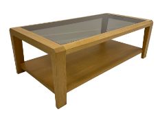 Rectangular light oak framed coffee table