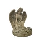 Composite stone garden ornament or memorial statue in the form of a Classically draped winged angel