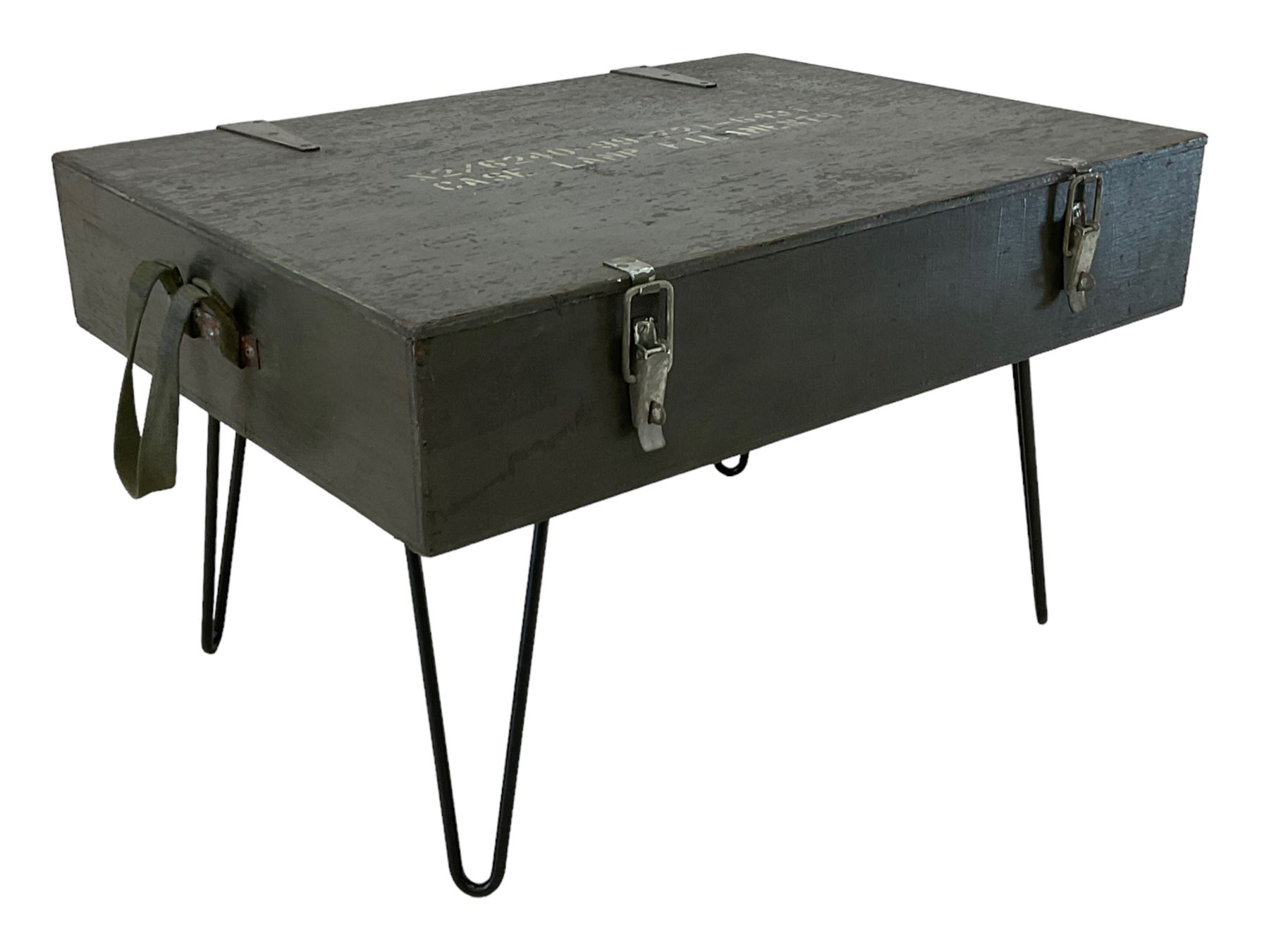 Ex-military green painted wooden coffee table