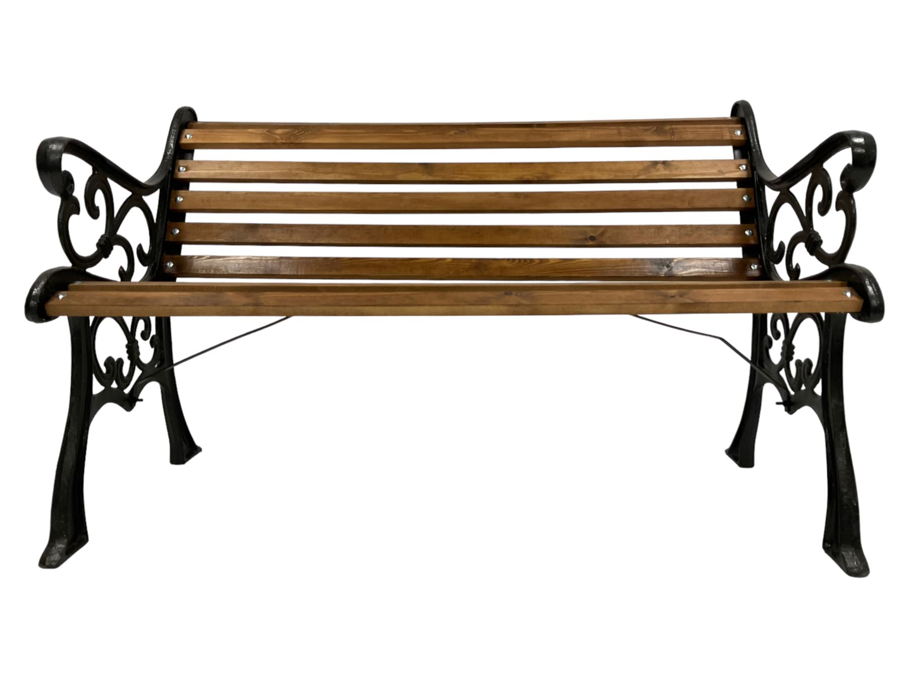 Black painted cast iron and wood slated garden bench - Image 4 of 4