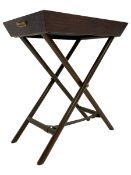 Marina leather butlers tray on folding wooden stand