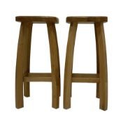 Pair Arts & Crafts design light oak bar stools