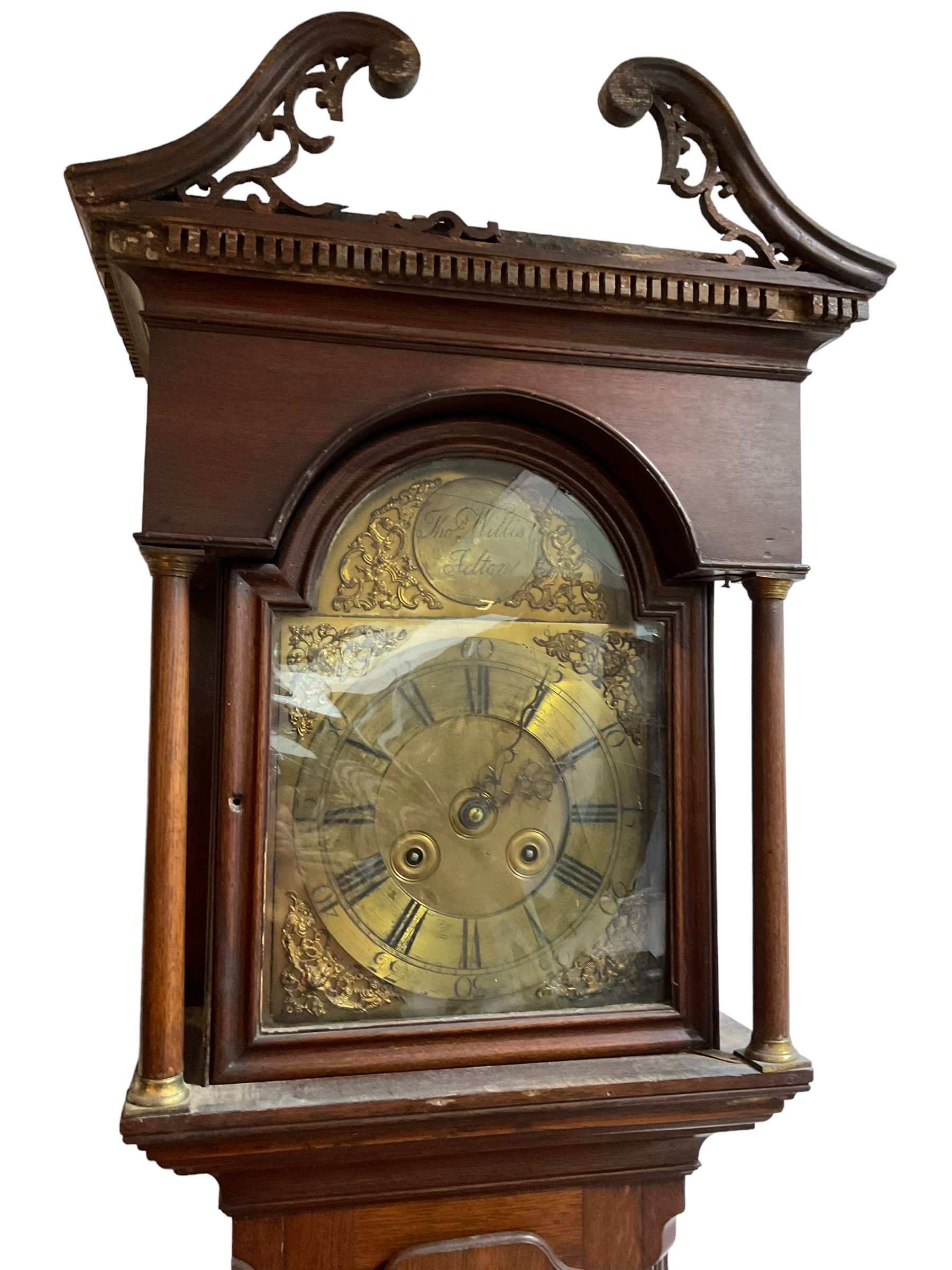 Unusual and rare 18th century key-wound two train 30-hour mahogany longcase clock - with a swans nec - Image 4 of 8