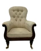 William IV rosewood framed library armchair