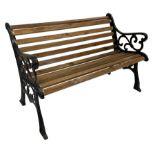 Black painted cast iron and wood slated garden bench