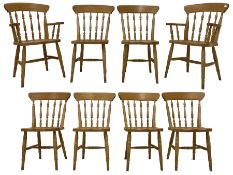 Set eight (6+2) beech kitchen chairs