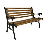 Black painted cast iron and wood slated garden bench