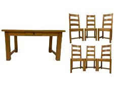Solid light oak rectangular extendable dining table