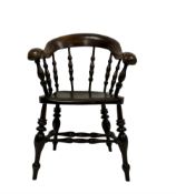 19th century elm and ash captains smokers bow chair