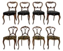 Harlequin set eight 19th century dining chairs - set four rosewood dining chairs with carved cartouc