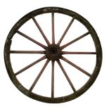 19th century red painted wood and cast iron wagon wheel