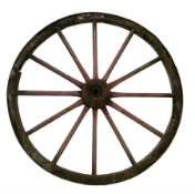 19th century red painted wood and cast iron wagon wheel