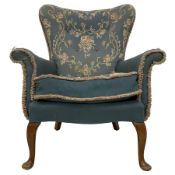 Early 20th century Queen Anne design upholstered wingback armchair
