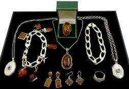 Silver Baltic amber jewellery including ring pendant/charms