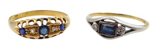 14ct gold and platinum sapphire and diamond ring