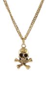 9ct gold skull and cross bone pendant necklace