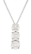18ct white gold princess and marquise cut diamond cluster pendant necklace