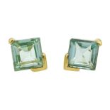 Pair of 9ct gold single stone princess cut paraiba tourmaline stud earrings