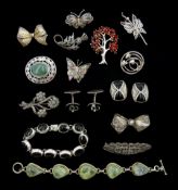 Collection of silver and stone set silver jewellery including pair of Danish cufflinks by Niels Erik