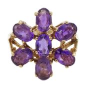 9ct gold oval amethyst cluster ring