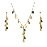 18ct gold tourmaline and citrine pendant necklace and a pair of matching 18ct gold stud earrings