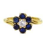 18ct gold round brilliant cut diamond and sapphire cluster ring