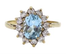 9ct gold blue topaz and cubic zirconia cluster ring