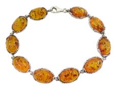 Silver Baltic amber oval link bracelet
