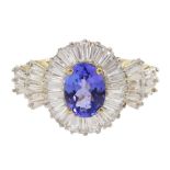 9ct gold oval tanzanite and cubic zirconia cluster ring