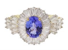 9ct gold oval tanzanite and cubic zirconia cluster ring