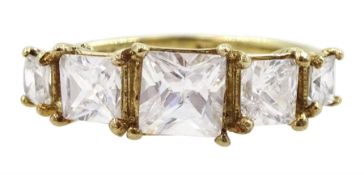 9ct gold five stone princess cut cubic zirconia ring