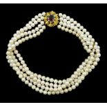 Four strand cultured pearl choker necklace
