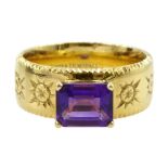 18ct gold single stone emerald cut amethyst ring by Lister Horsfall