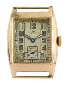 J.W. Benson gentleman's 9ct gold manual wind rectangular wristwatch