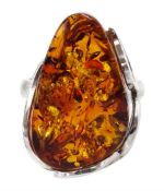 Silver Baltic amber adjustable ring