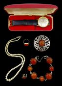 Silver stone set agate jewellery including Scottish thistle brooch by Thomas Kerr Ebbutt