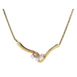 14ct gold three stone round brilliant cut diamond necklace