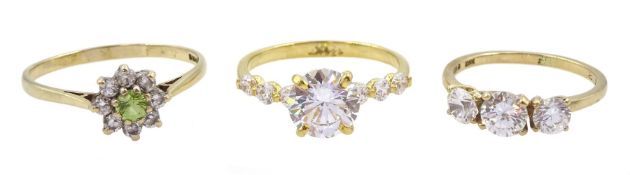 Three 9ct gold cubic zirconia dress rings