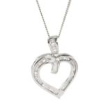 10ct white gold tapered baguette cut diamond heart shaped pendant