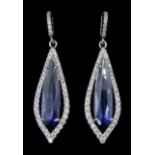 Pair of silver purple stone and cubic zirconia pendant stud earrings