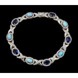 Silver opal and cubic zirconia link bracelet