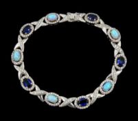 Silver opal and cubic zirconia link bracelet