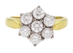 18ct gold seven stone round brilliant cut diamond daisy cluster ring