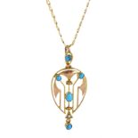 Early 20th century Art Noveau turquoise and seed pearl pendant