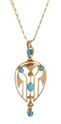 Early 20th century Art Noveau turquoise and seed pearl pendant