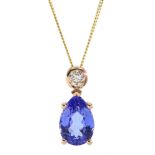 18ct rose gold pear shaped tanzanite and round brilliant cut diamond pendant