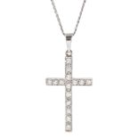 18ct white gold round brilliant cut diamond cross pendant necklace