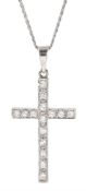 18ct white gold round brilliant cut diamond cross pendant necklace