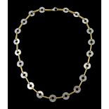 19ct white gold circular disk and yellow gold bar link necklace